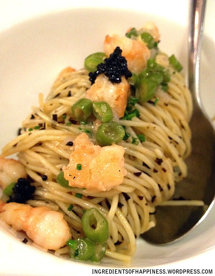 Lovely Angel Hair Pasta with Tiger Prawns and Lumpfish Caviar, $7.90