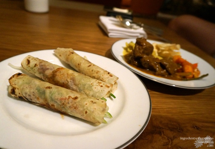 Hot selection - peking duck rolls, mutton curry, achar and lontong